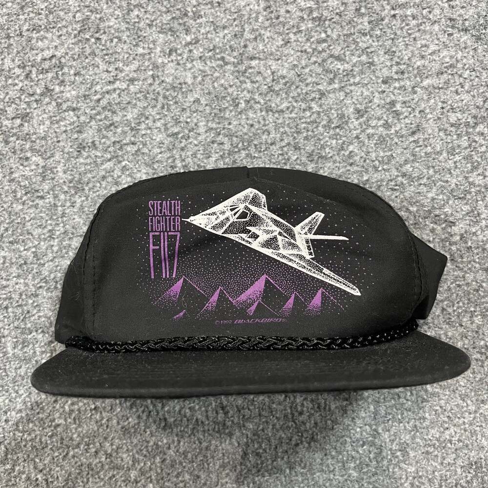 Vintage Blackbird Stealth Fighter F117 Hat Mens Black 90s Adjustable Snapback